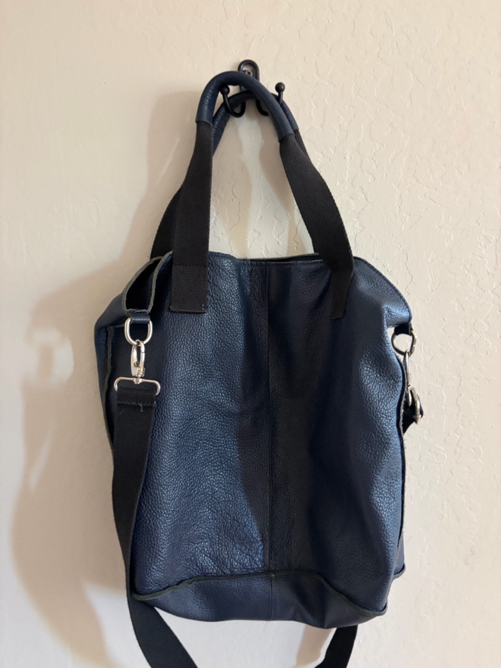 Borse in Pelle Navy Leather Tote Bag with Removable Strap